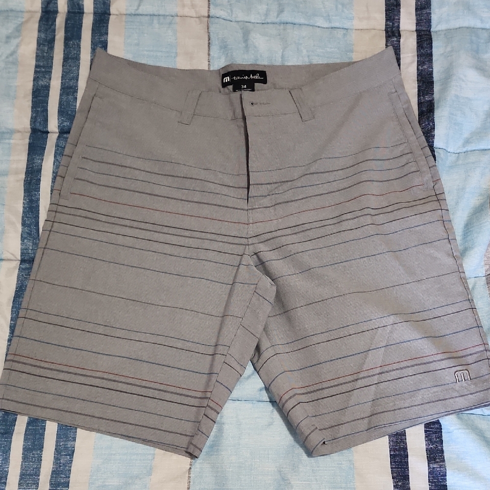 Travis Mathew Gray Striped Shorts 34